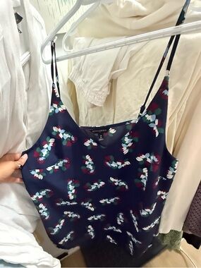 Banana Republic Navy Floral V-Neck Cami with Teal & Burgundy Accents